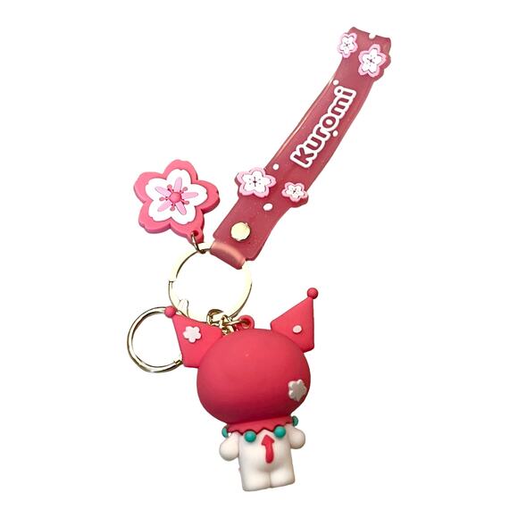 Hello Kitty Villain KUROMI WRISTBAND KEYCHAIN Key Ring Clip Bag Fob Flower Charm - Picture 3 of 8